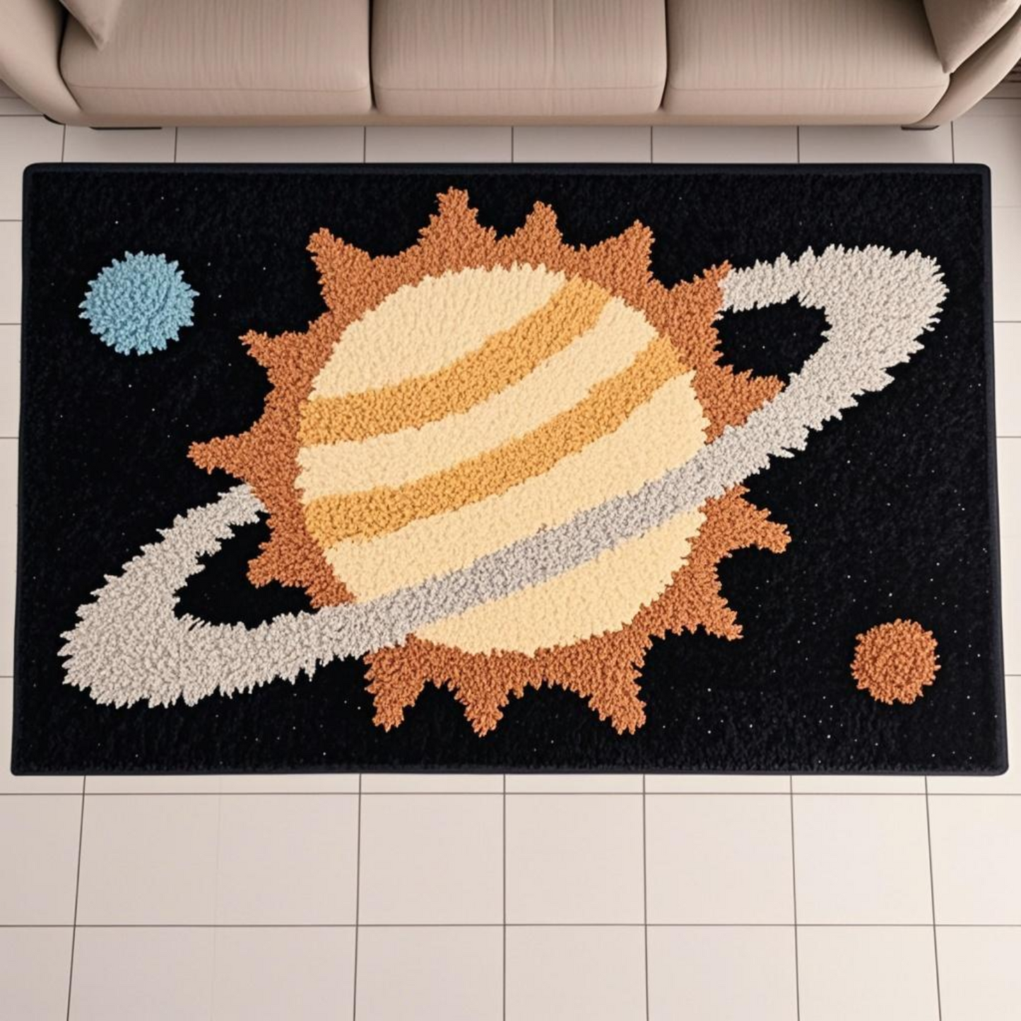 Starry Exploration Series Rug - Saturn, Custom 20x27 Inch (50x70cm) - DIY Astronomy Craft Kit with Complete Materials & Beginner-Friendly Guide, Modular Cosmic Tiles for Custom Layouts, Transform Spaces with Galaxy Floor Art (Zero-Waste Home Decor)