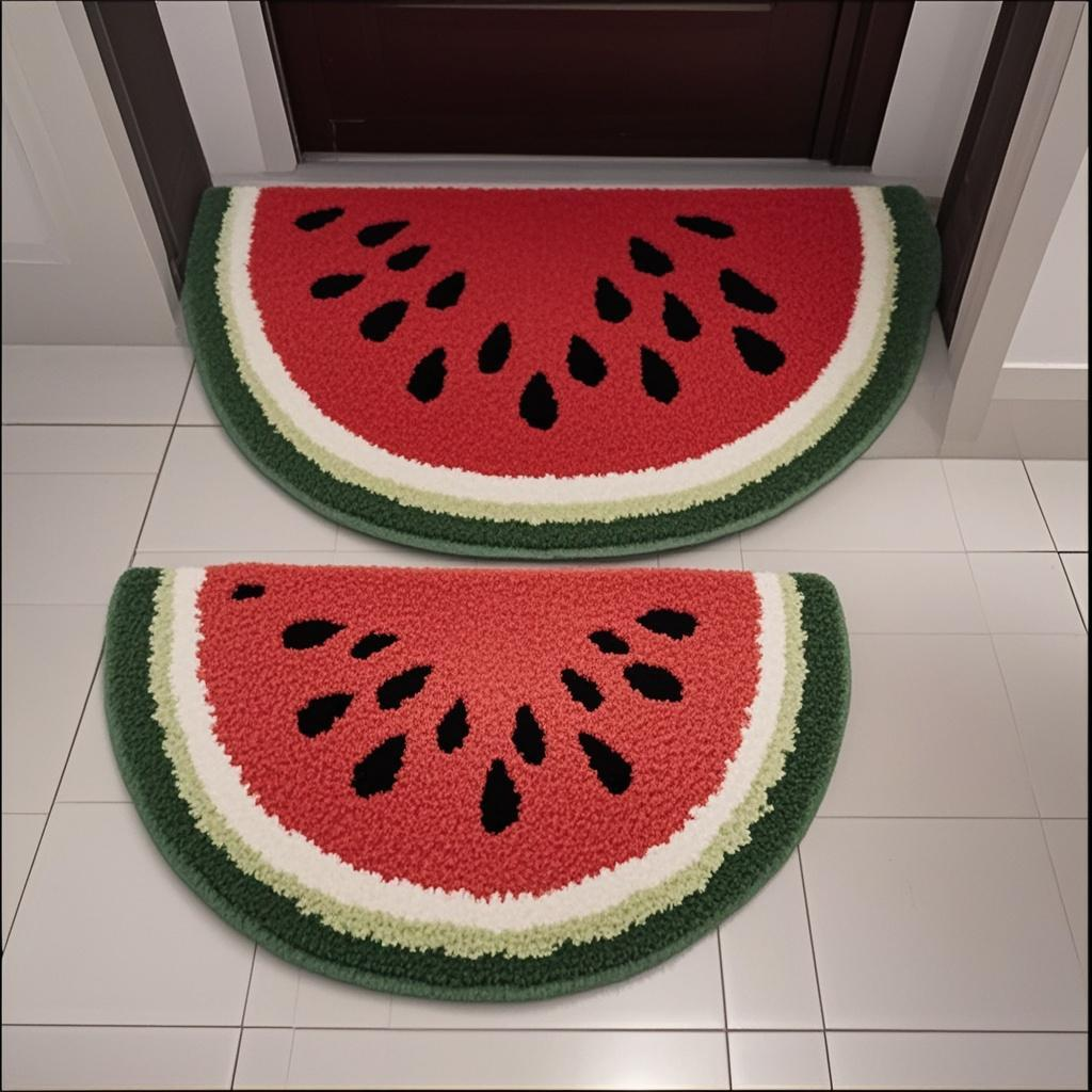 Foodie Alliance Watermelon Rug Set, Customizable Size 18x31 Inch (46x80cm), Summer-Ready Cooling Floor Mat with Modular Non-Slip Design, Multi-Functional Home Decor Convertible to Coaster/Cushion (Expandable with Accessories for Additional Sizes)