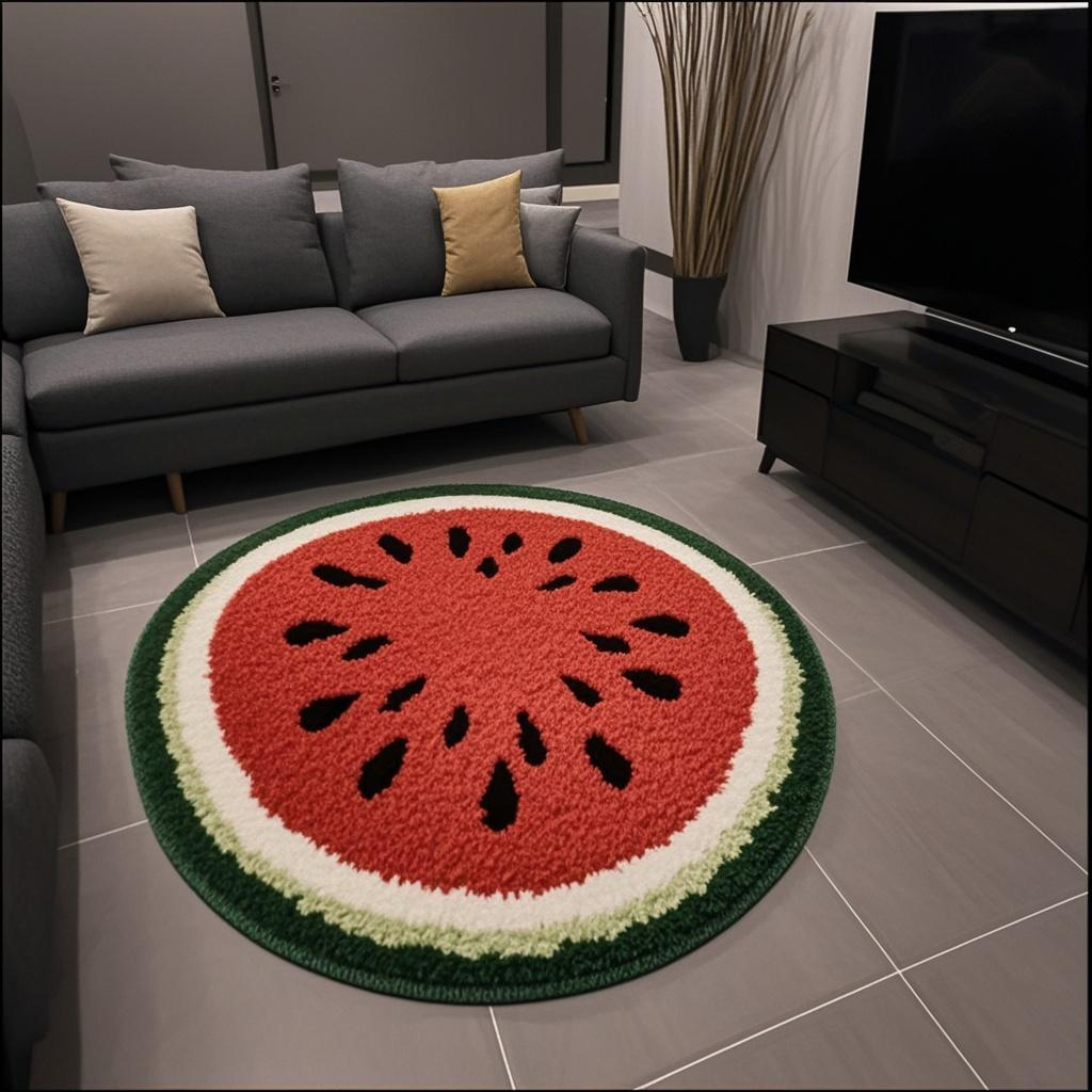 Foodie Alliance Watermelon Rug Set, Customizable Size 18x31 Inch (46x80cm), Summer-Ready Cooling Floor Mat with Modular Non-Slip Design, Multi-Functional Home Decor Convertible to Coaster/Cushion (Expandable with Accessories for Additional Sizes)