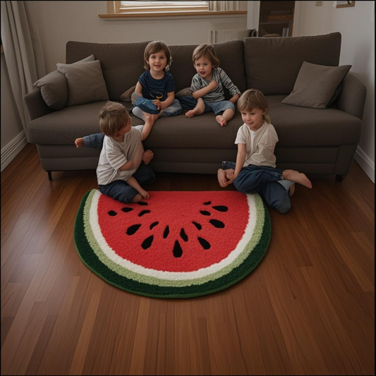 Foodie Alliance Watermelon Rug Set, Customizable Size 18x31 Inch (46x80cm), Summer-Ready Cooling Floor Mat with Modular Non-Slip Design, Multi-Functional Home Decor Convertible to Coaster/Cushion (Expandable with Accessories for Additional Sizes)