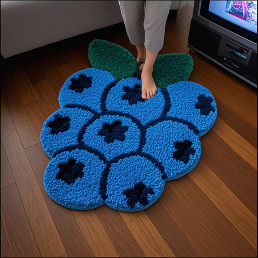 Foodie Alliance Blueberry Bliss Rug Set, Custom Size 18x22 inches (46x55cm) - Fruit-Infused Home Decor with Instant Freshness, Modular Non-Slip Tiles Convertible to Coasters/Cushions, Expandable with Extra Tiles for Custom Sizes (Stylish & Safe Floor Mat)