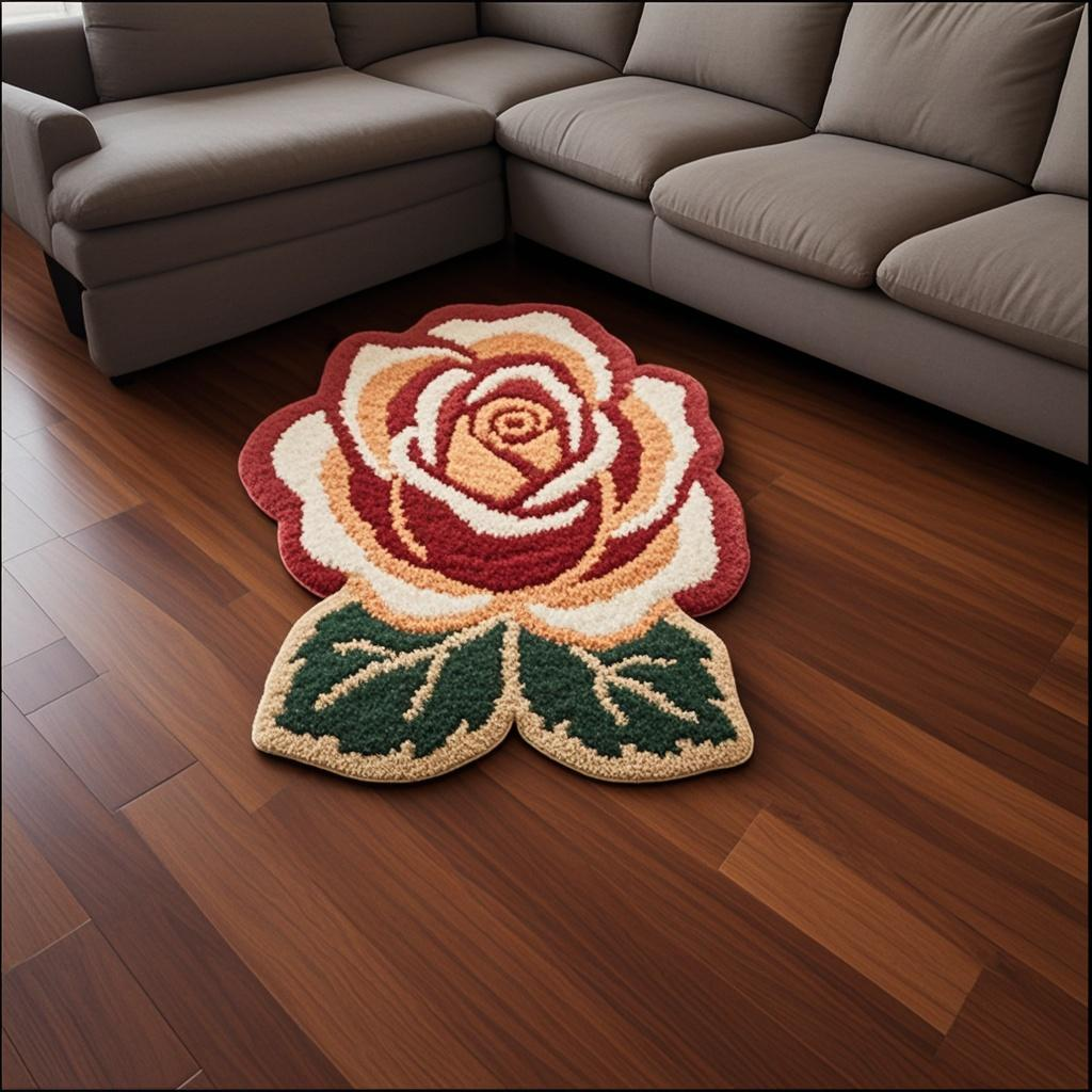 Nature Scenery Series Rug - Blooming Flowers, Custom Size 19x19 Inch (49x49cm) - Natural Home Decor, Modular Non-Slip Tiles with Complete DIY Kit & Step-by-Step Guide, Expandable Design for Customizable Layouts (Handmade Floor Mat)
