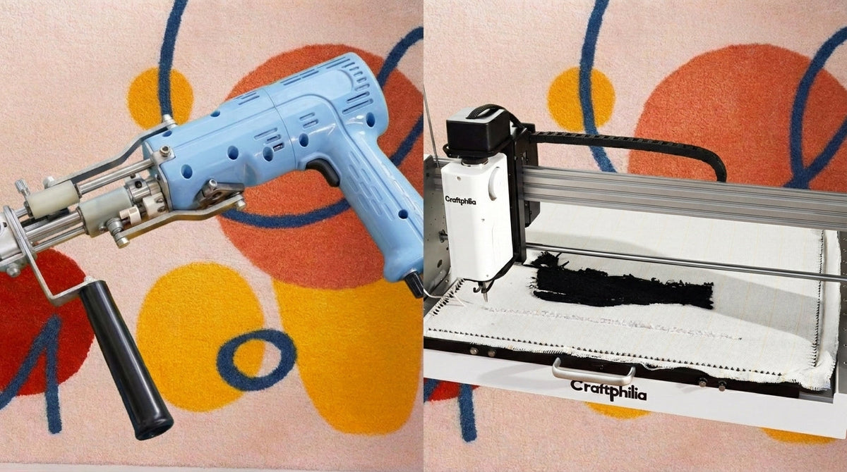Two ways to make tufted artwork with a tufting gun and automated machine