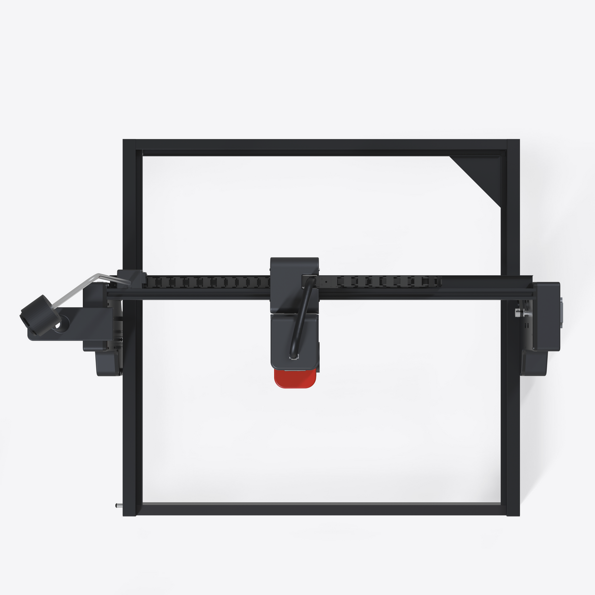 A craftphilia 50cm*50cm automatic tufting machine with a black metal frame and gantry system, featuring a red accent on the tufting head, shown from a top-down perspective on a white background.