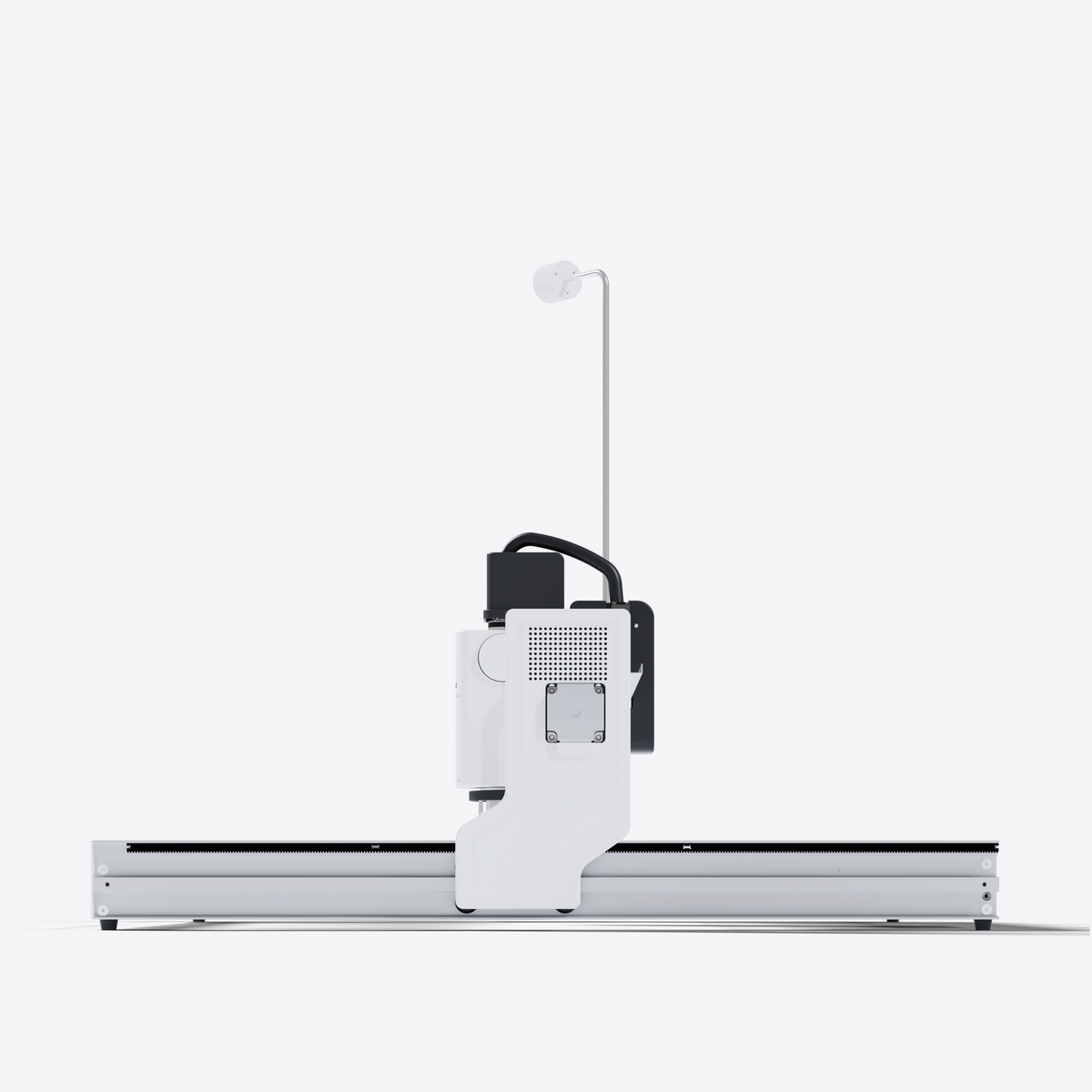 A modern white and black desktop craftphilia 70cm*70cm automatic tufting machine shown in a clean, side-profile studio shot against a solid white background.