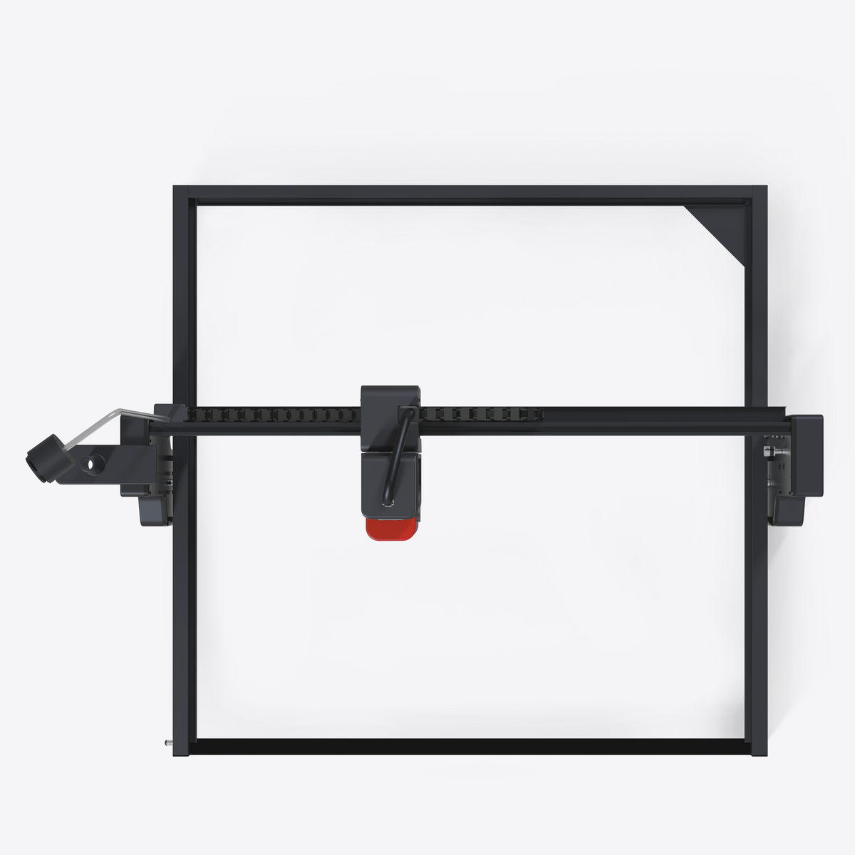 A craftphilia 70cm*70cm automatic tufting machine or enclosure with a black metal rectangular border, a horizontal gantry bar, and a red-and-black tufting head, shown on a clean white background.