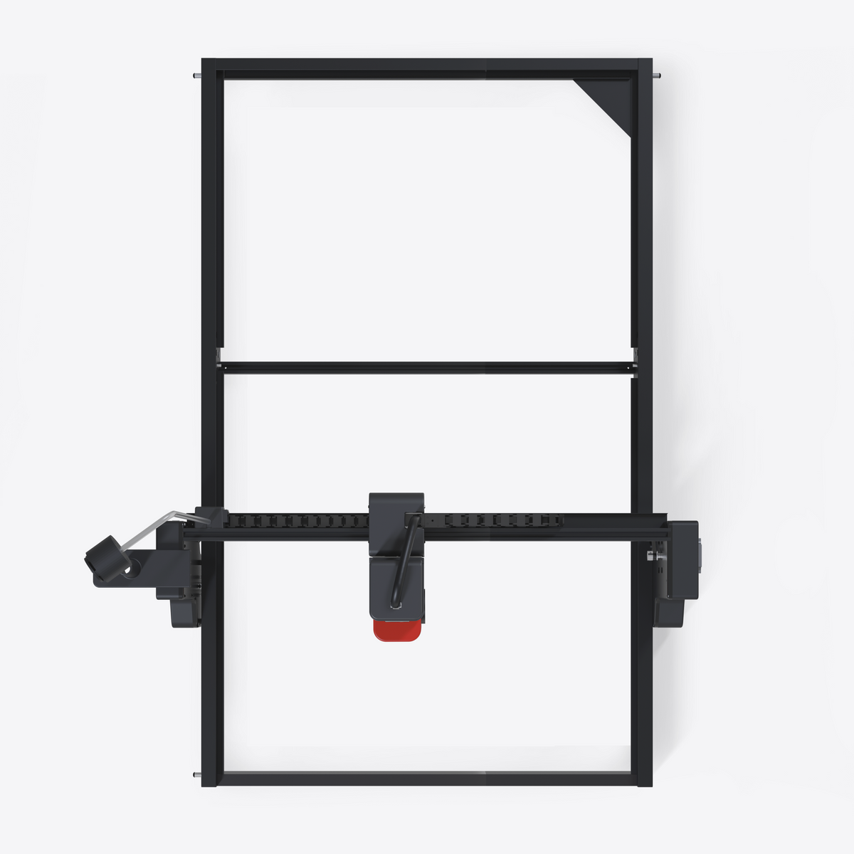 A craftphilia 50cm*100cm automatic tufting machine with a black metal frame and gantry system, featuring a red accent on the tufting head, shown from a top-down perspective on a white background.