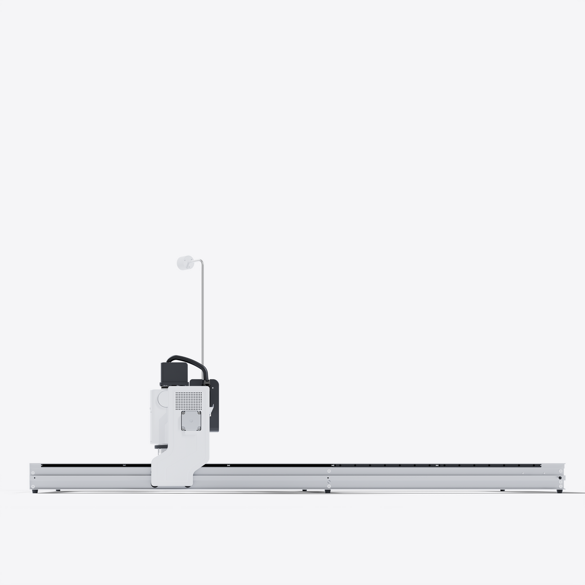 A modern white and black desktop craftphilia 70cm*140cm automatic tufting machine shown in a clean, side-profile studio shot against a solid white background.