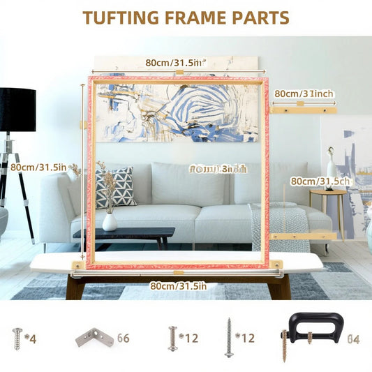 Tufting Frame for Rug Making, 31.5*31.5 inches Wooden Tufting Frame, Wooden Rug Making Tools Kit