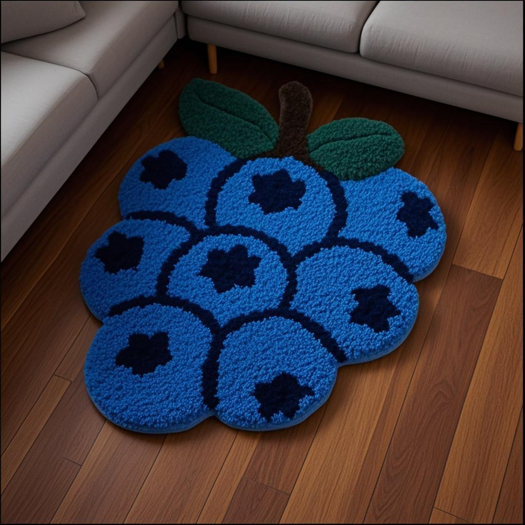 Foodie Alliance Blueberry Bliss Rug Set, Custom Size 18x22 inches (46x55cm) - Fruit-Infused Home Decor with Instant Freshness, Modular Non-Slip Tiles Convertible to Coasters/Cushions, Expandable with Extra Tiles for Custom Sizes (Stylish & Safe Floor Mat)