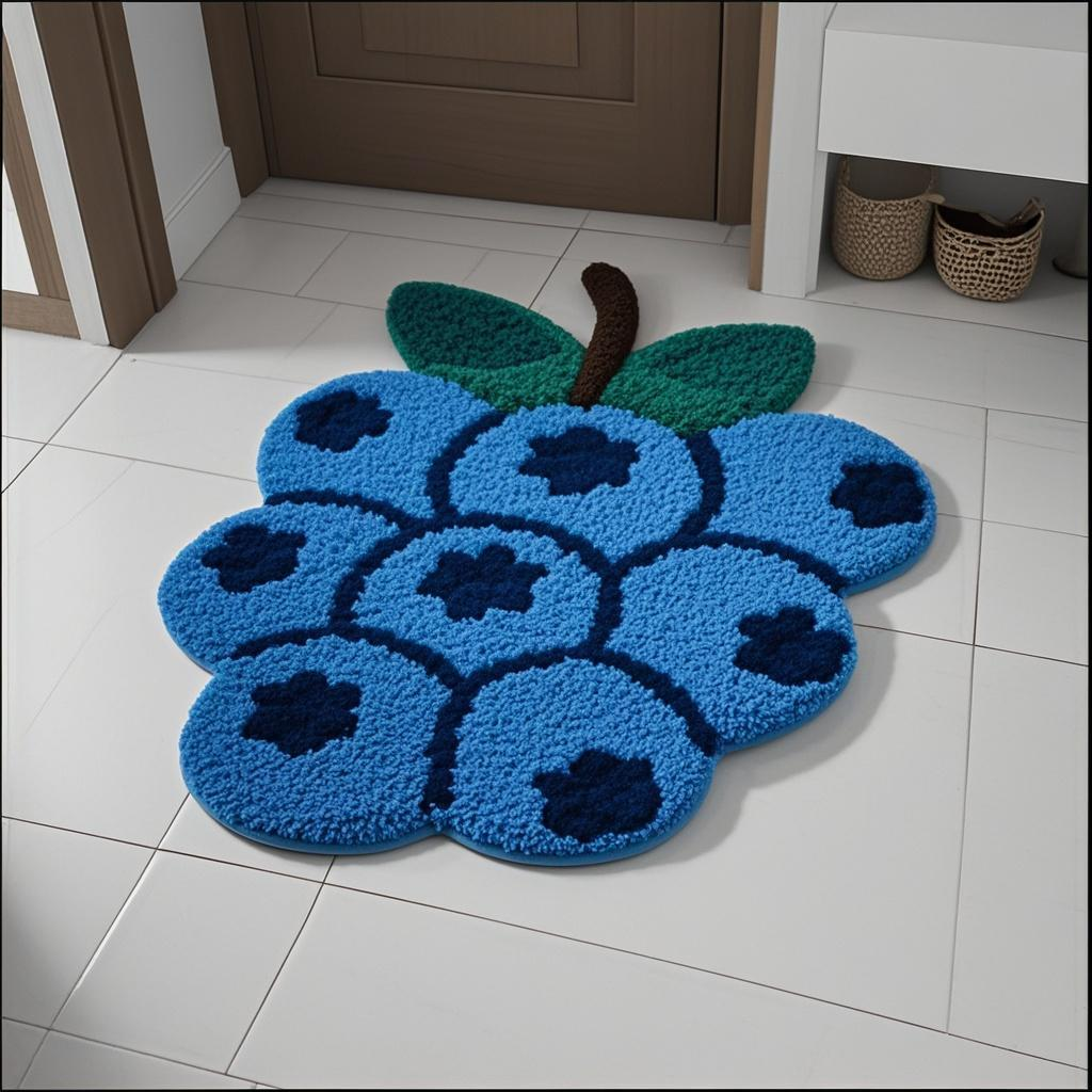 Foodie Alliance Blueberry Bliss Rug Set, Custom Size 18x22 inches (46x55cm) - Fruit-Infused Home Decor with Instant Freshness, Modular Non-Slip Tiles Convertible to Coasters/Cushions, Expandable with Extra Tiles for Custom Sizes (Stylish & Safe Floor Mat)