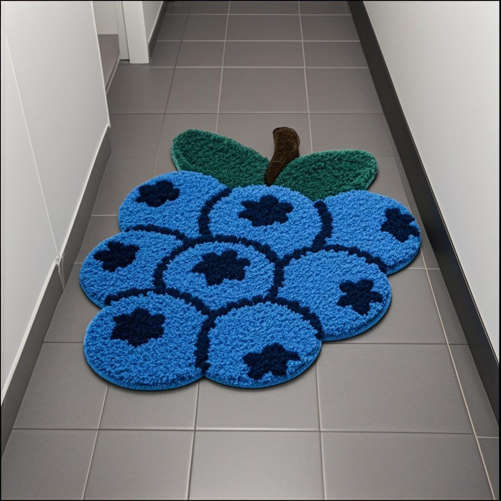 Foodie Alliance Blueberry Bliss Rug Set, Custom Size 18x22 inches (46x55cm) - Fruit-Infused Home Decor with Instant Freshness, Modular Non-Slip Tiles Convertible to Coasters/Cushions, Expandable with Extra Tiles for Custom Sizes (Stylish & Safe Floor Mat)