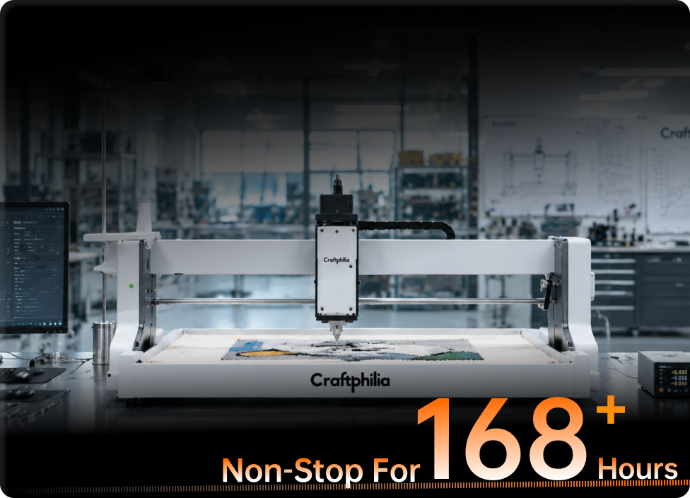 Validated through more than a full week of continuous running — still stitching as precisely at hour 168 as at hour one.