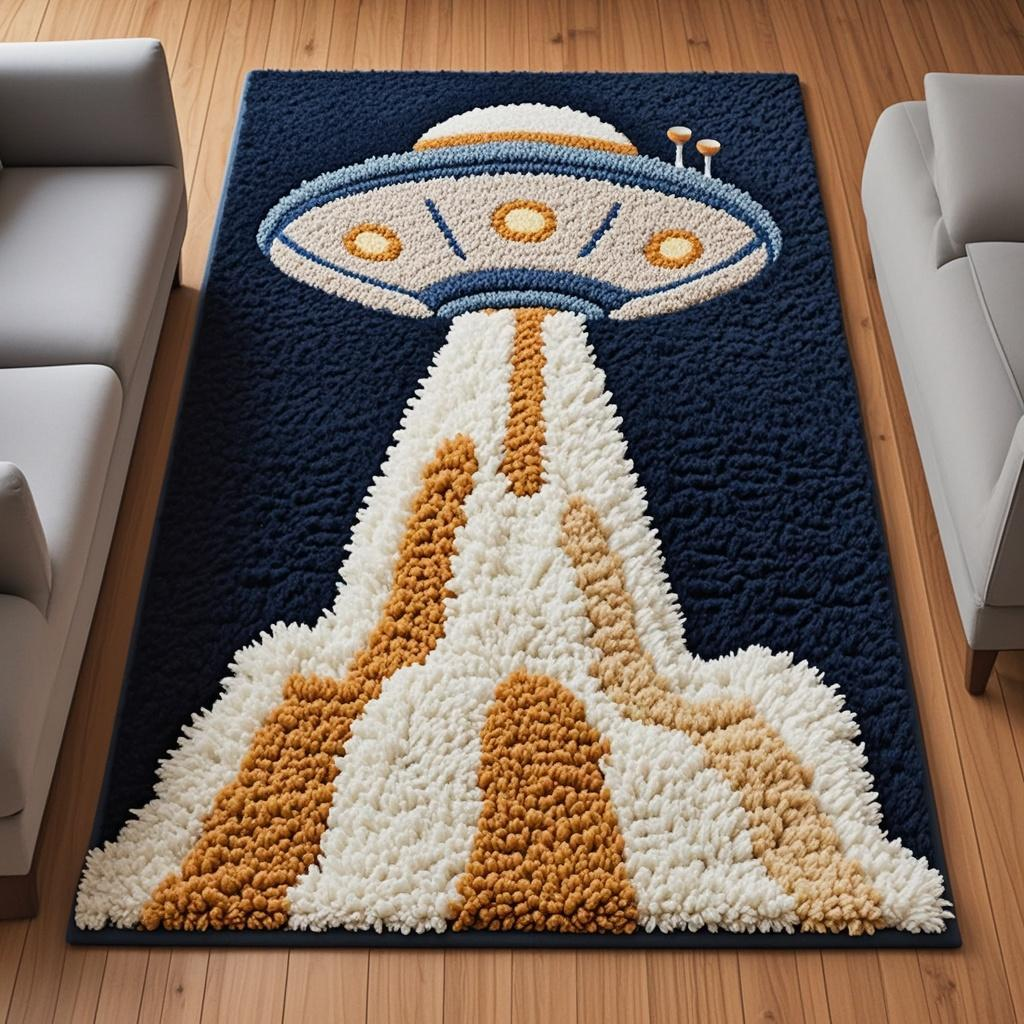 Alien UFO Takeoff Sci-Fi Carpet Kit, Customizable Size 18x25inches (46x64cm), DIY for Kids' Sci-Fi Room Decor, Adaptable Dimensions for Your Space(For larger sizes, please replace the accessories accordingly)